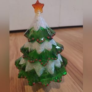 Northlight Green and White Beaded Frosted Christmas Tree Night Light
